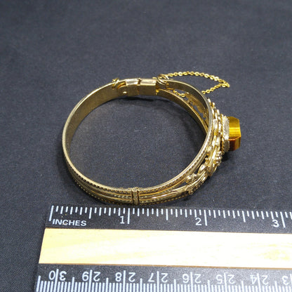 Gemstone Filigree Hinged Bracelet, Safety Chain, 1940s Vintage Jewelry