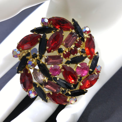 Red & Purple Juliana Style Brooch, Gold Plated, 1960s Vintage Jewelry