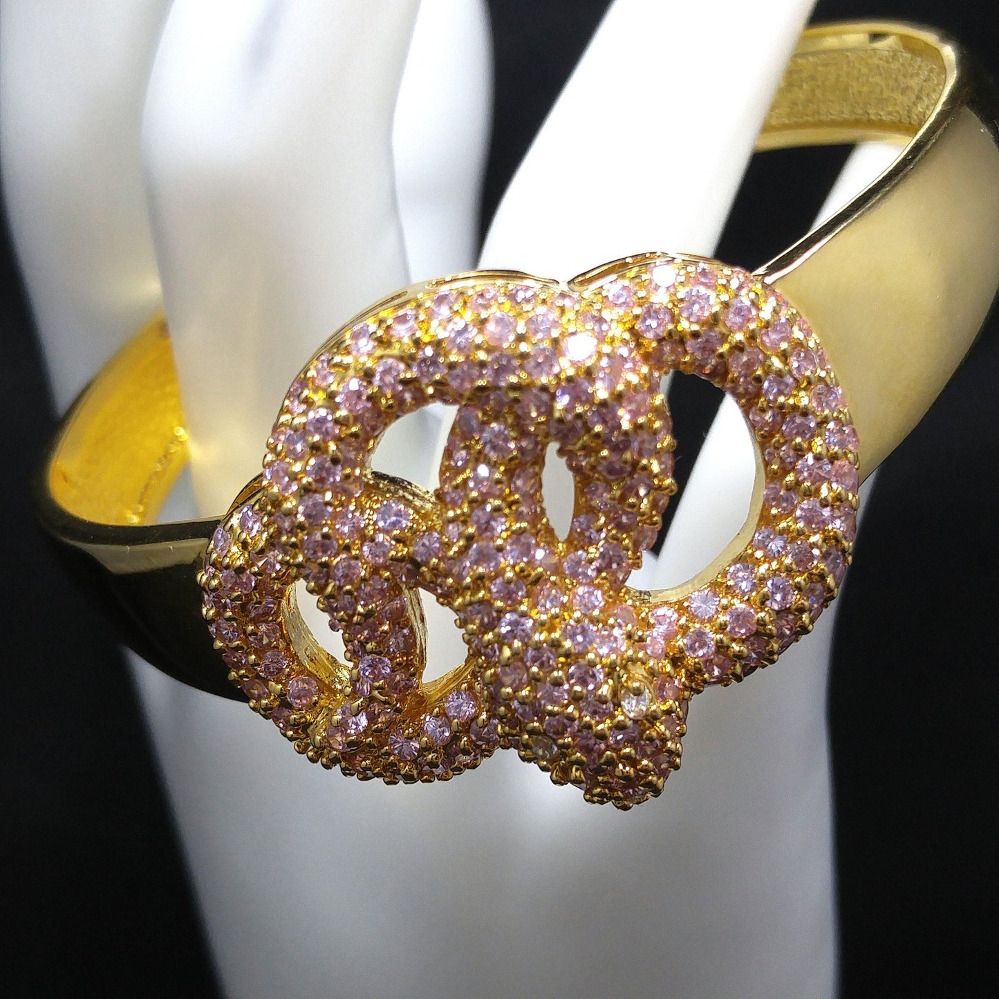 Noir New York Pink Rhinestone Snake Cuff Bracelet Gold Tone Vintage Designer
