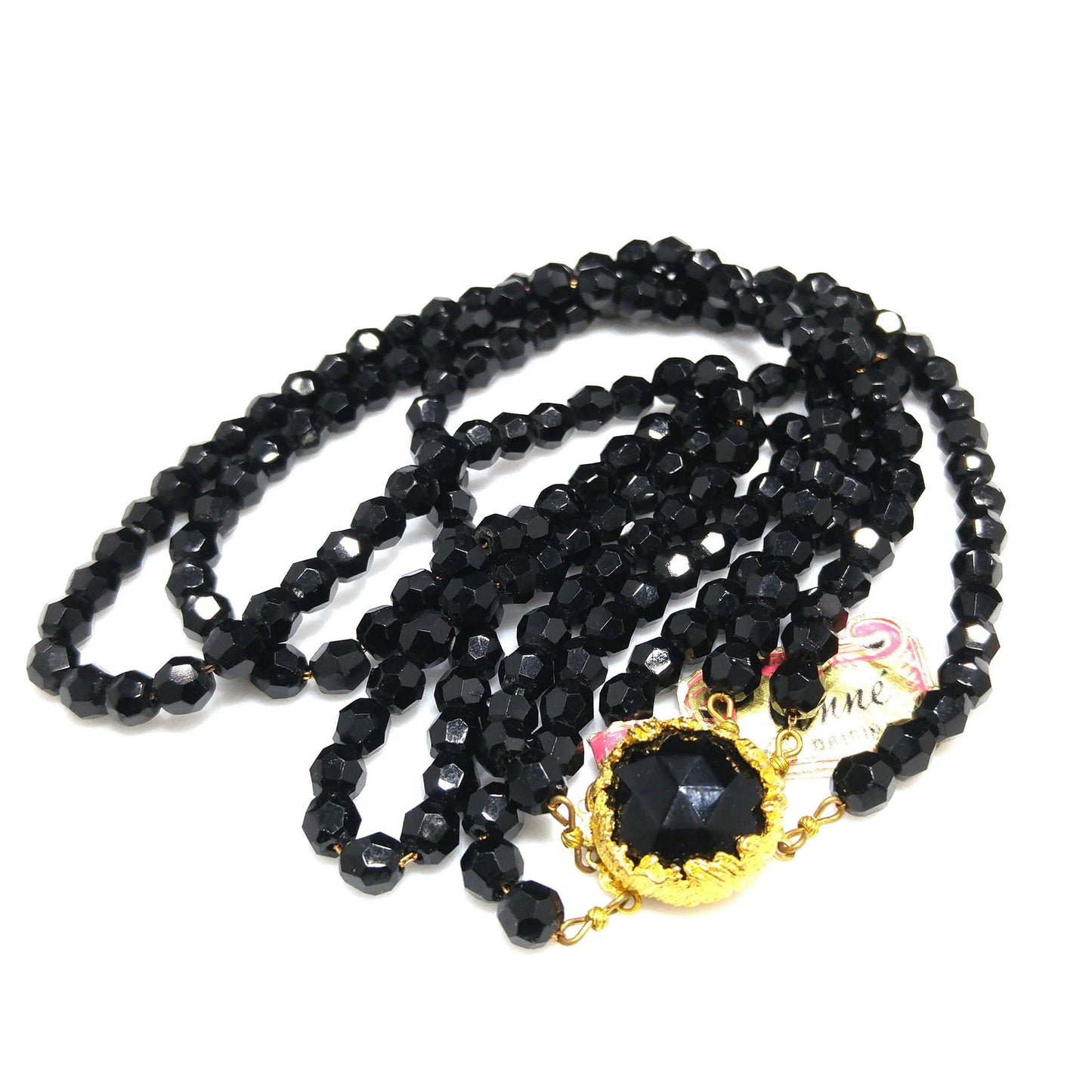 Vintage Jonne’ Original Black Crystal 3-Strand Necklace House of Schrager NOS