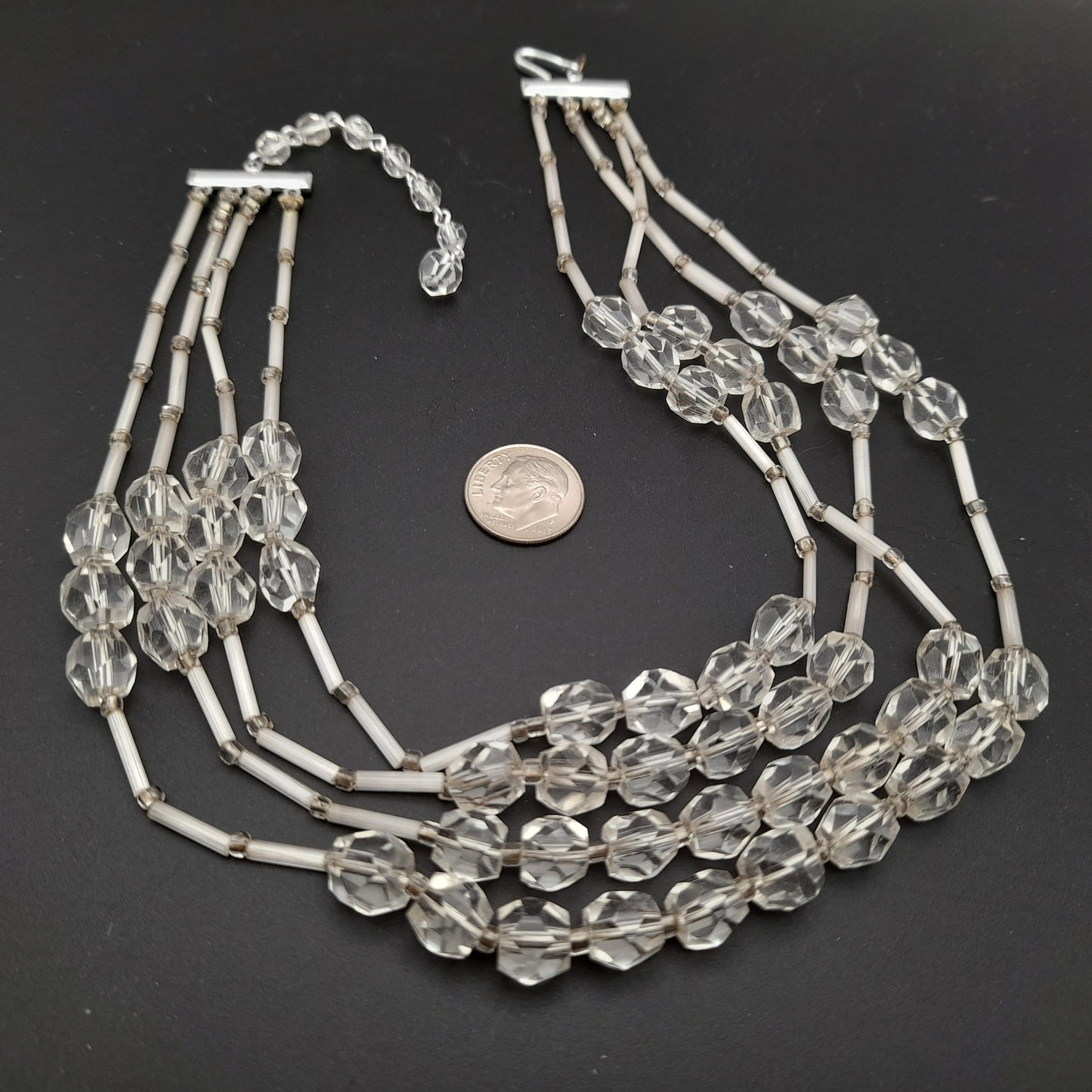 Vintage Japan Clear Flat Top Crystal Beaded Necklace, 1950s