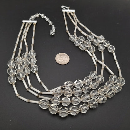 Vintage Japan Clear Flat Top Crystal Beaded Necklace, 1950s