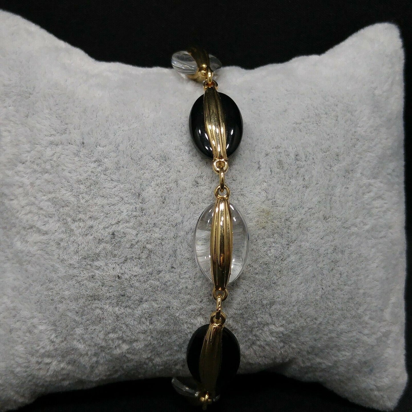 Swarovski Black & Clear Crystal Bracelet, Gold Plated, 1990s Vintage Jewelry