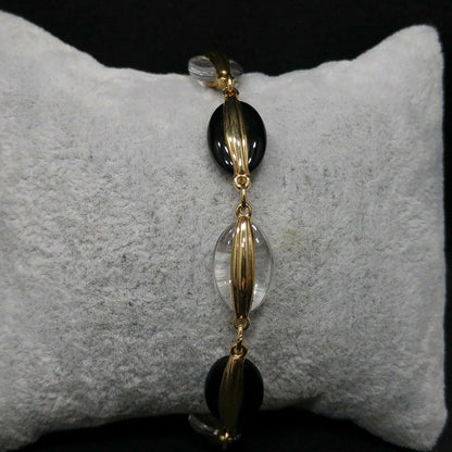 Swarovski Black & Clear Crystal Bracelet, Gold Plated, 1990s Vintage Jewelry