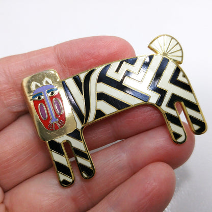 Laurel Burch "Zzzebra" Brooch, Gold Plated, 1980s Vintage Jewelry