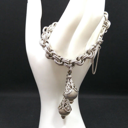 Signed Monet Bracelet Silver Tone Bolero Series, Book Piece, Two Tassels, 1960s Vintage Jewelry