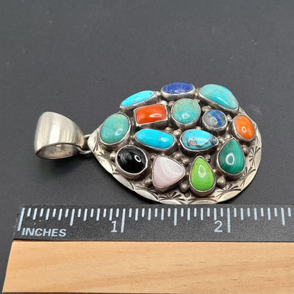 T. Benally Sterling Gemstone Pendant, Vintage Navajo Jewelry