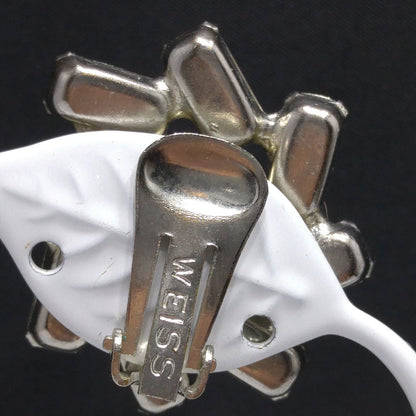 Vintage 1950s Weiss Clear Rhinestone Clip Earrings Baguette Floral Wedding