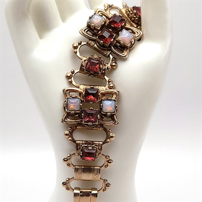 Vintage Purple Opalescent Cabochon Book Chain Bracelet