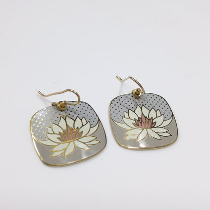 Vintage Laurel Burch Nile Lily Earrings, Gold Plated