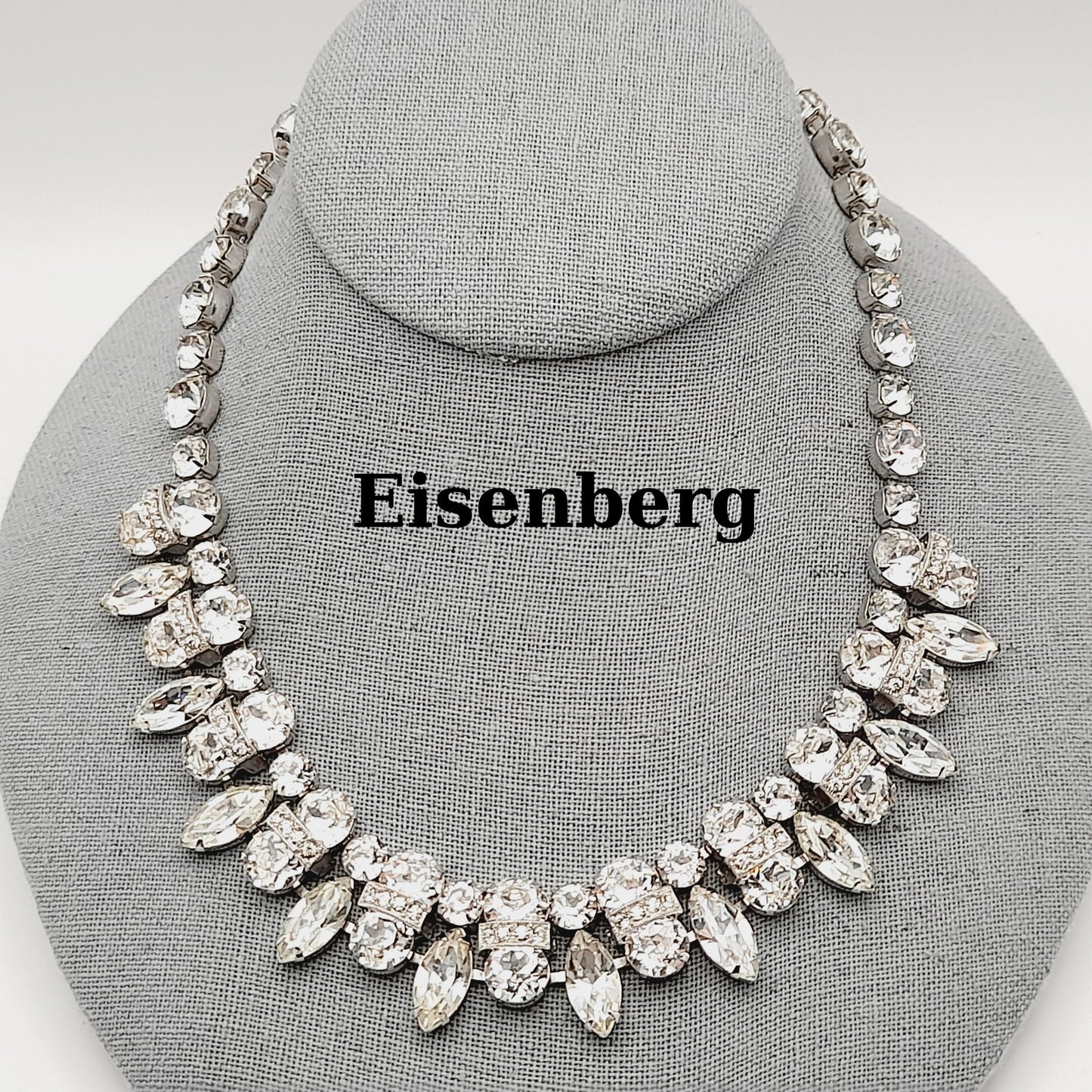 Eisenberg Clear Rhinestone Necklace Rhodium Plated 1950s Bridal Vintage