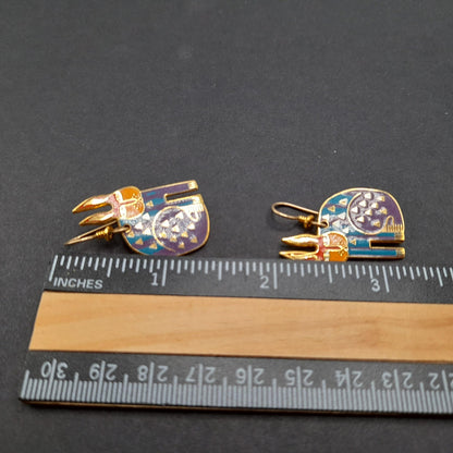 Laurel Burch "Rabbit For Ross" Earrings, Enamel Cloisonne Gold Plated, 1980s