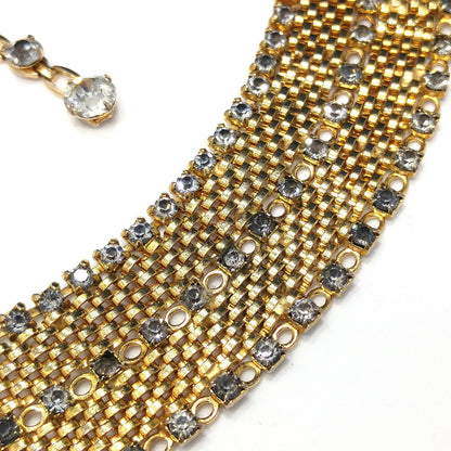 Rare Duane Mesh Rhinestone Necklace, Gold Plated, 1950s Vintage Jewelry