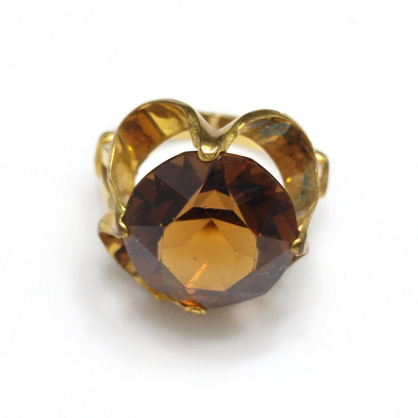 Clark & Coombs Topaz Glass Ring, 10K Gold Filled, 1940s Vintage Jewelry
