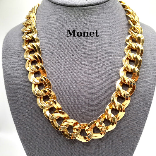 Vintage 1980s MONET Double Curb Chunky Chain Necklace, 20 Inches