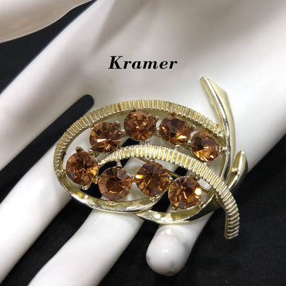 Kramer Topaz Crystal Rhinestone Brooch, Mid-Century Modern, 1950s Vintage Jewelry