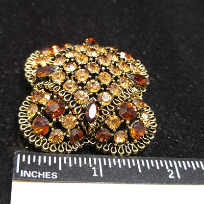 Lisner Light & Dark Topaz Rhinestone Domed Brooch, 1960s Vintage Jewelry