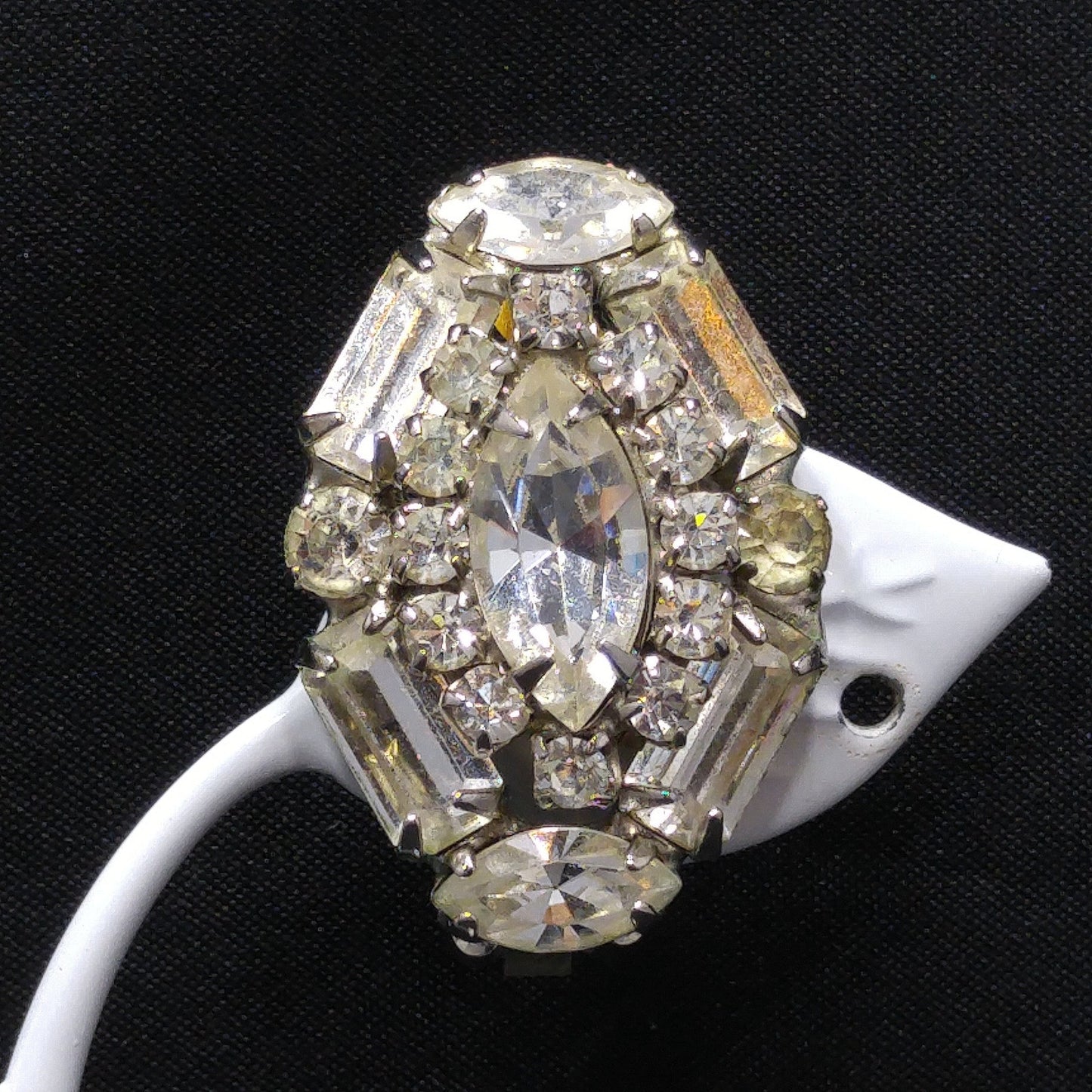 Vintage Weiss Clear Rhinestone Clip Earrings, Wedding Earrings, 1940s
