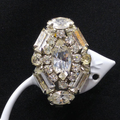 Weiss 1940s–50s Clear Rhinestone Clip-On Earrings | Marquise & Emerald Cut Vintage Bridal Jewelry