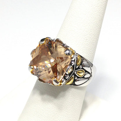 Champagne Gemstone Ring, 18KGE, Vintage Statement Jewelry, Size 8
