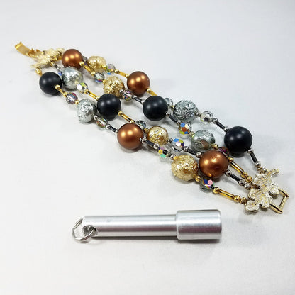 Vintage Vendome 4-Strand Beaded Bracelet Crystals Satin Glass Gold Clasp 7.5"