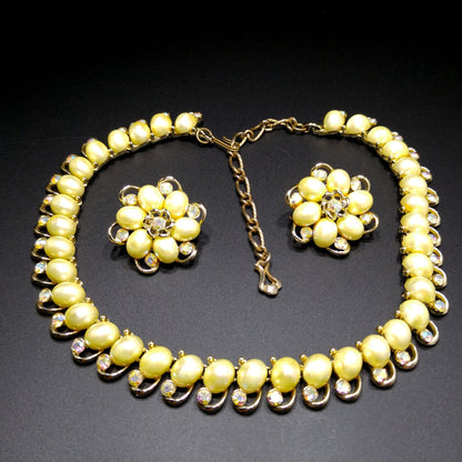 Star Faux Pearl Choker Necklace Earrings Set, Mid-Century 1950s Vintage Jewelry