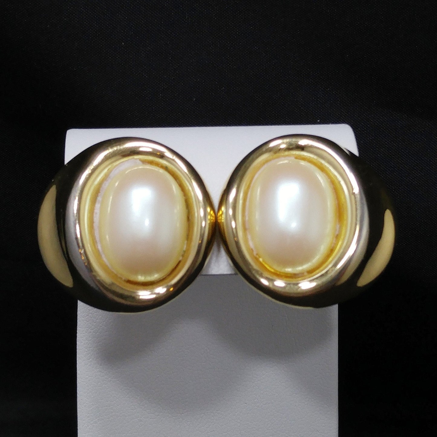 Vintage Givenchy Clip-On Earrings – Opalescent Faux Pearls, Gold Plated, 1980s