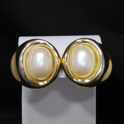 Vintage Givenchy Clip-On Earrings – Opalescent Faux Pearls, Gold Plated, 1980s