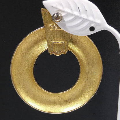 Edwin Pearl Large Runway Post Earrings, Hammered Gold Plate, 1980s Vintage Jewelry