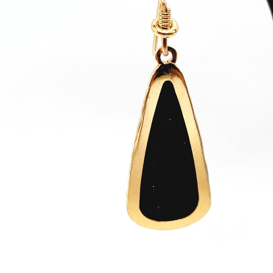 Laurel Burch Black Enamel Earrings – Vintage Gold Plated Drop Dangle Jewelry