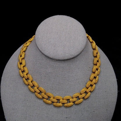 Monet Gold Plated Textured Choker Necklace, Mid Century, 1960s Vintage Jewelry