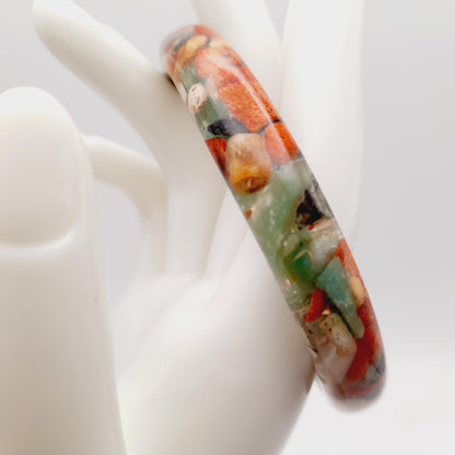 Vintage Transparent Resin Bangle Bracelet Filled With Rock Chips