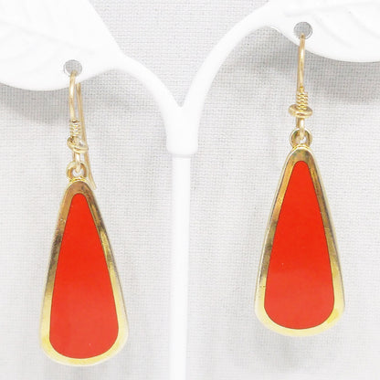Laurel Burch Red & Gold Teardrop Earrings, Gold Plated, 1980s Vintage Jewelry