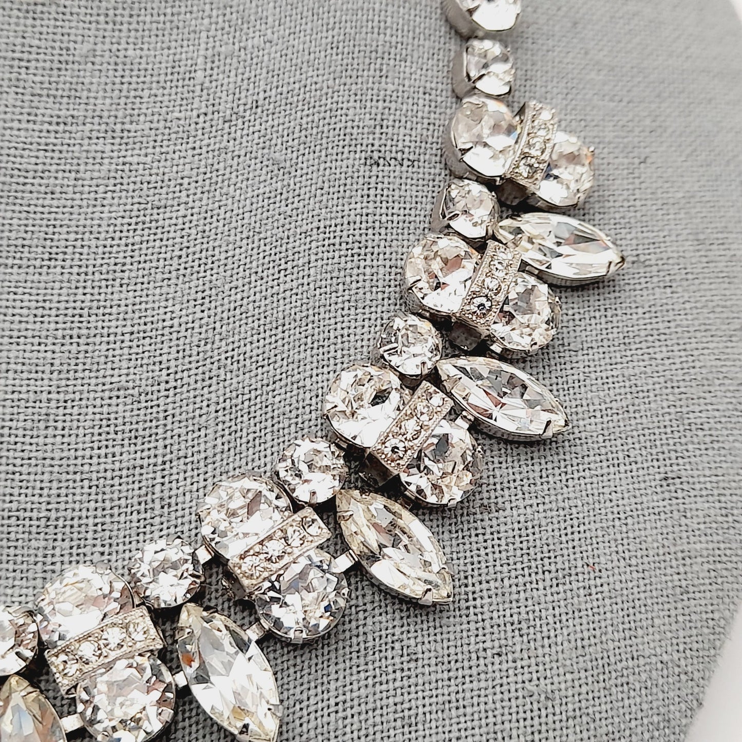 Eisenberg Clear Rhinestone Necklace Rhodium Plated 1950s Bridal Vintage