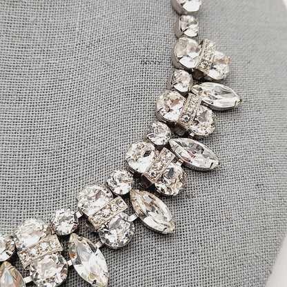 Eisenberg Clear Rhinestone Necklace Rhodium Plated 1950s Bridal Vintage