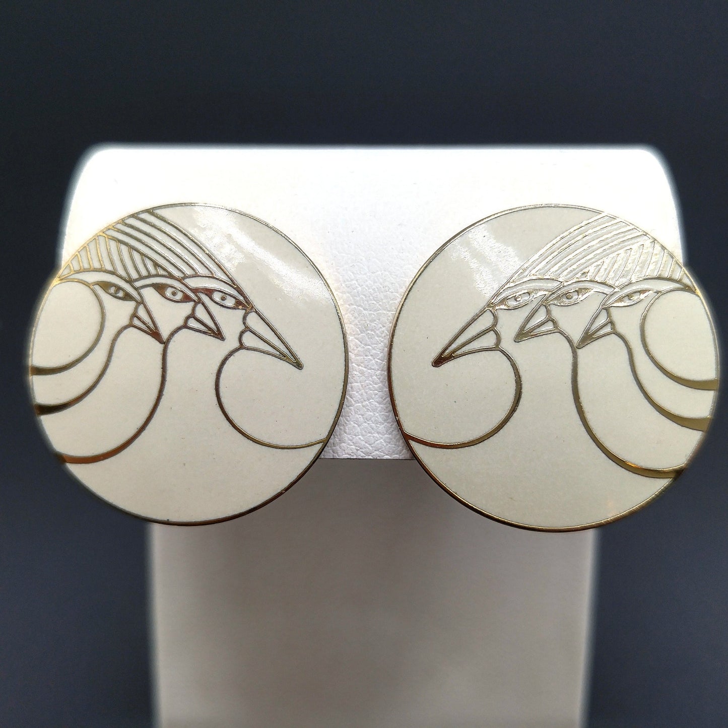 Vintage Laurel Burch "Celestial Birds" Clip Earrings, Gold Plated
