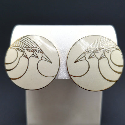 Vintage Laurel Burch "Celestial Birds" Clip Earrings, Gold Plated