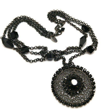 Liz Palacios Black Rhinestone Pendant Necklace, Multi-Strand, Vintage Jewelry