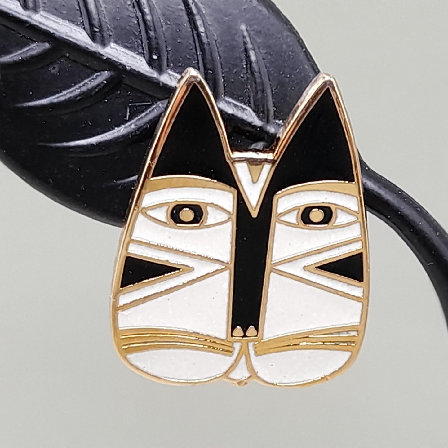 Vintage Laurel Burch "Gato" Cat Post Earrings, Enamel, Gold Plated, 1980s