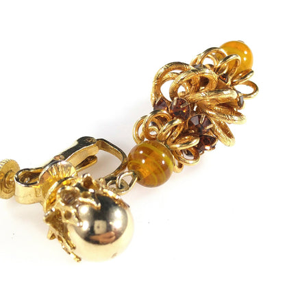 Vendome Topaz Rhinestone Drop Clip Earrings, Gold Plated, 1960s Vintage Jewelry