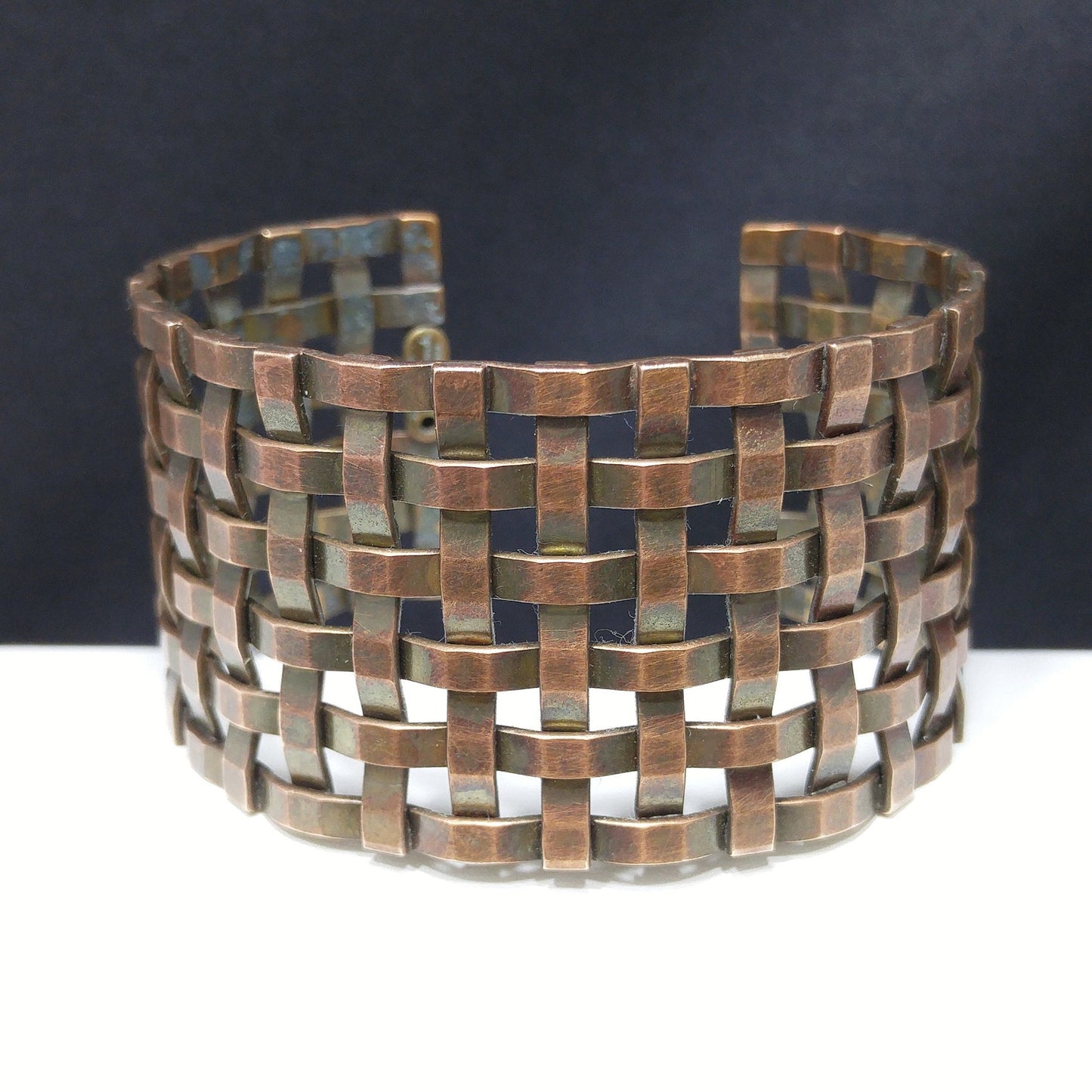 Sarah Cavender Metalworks Woven Wide Cuff Bracelet, Hand-made Metal Work Design, Vintage Jewelry