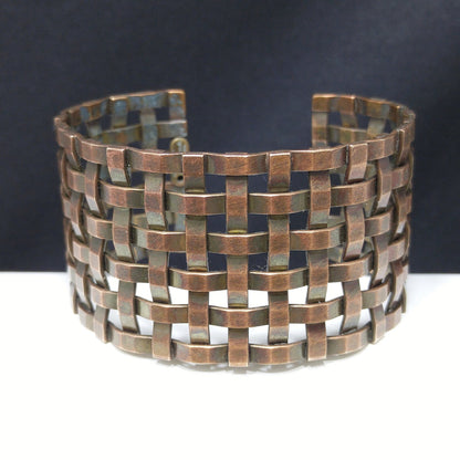 Sarah Cavender Metalworks Woven Wide Cuff Bracelet, Hand-made Metal Work Design, Vintage Jewelry