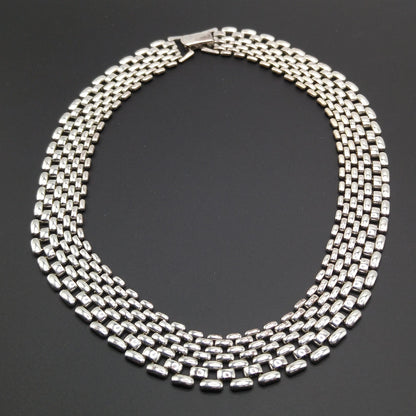 Vintage Interlocking Choker Necklace, Rhodium Plated, 1980s, Silver Tone