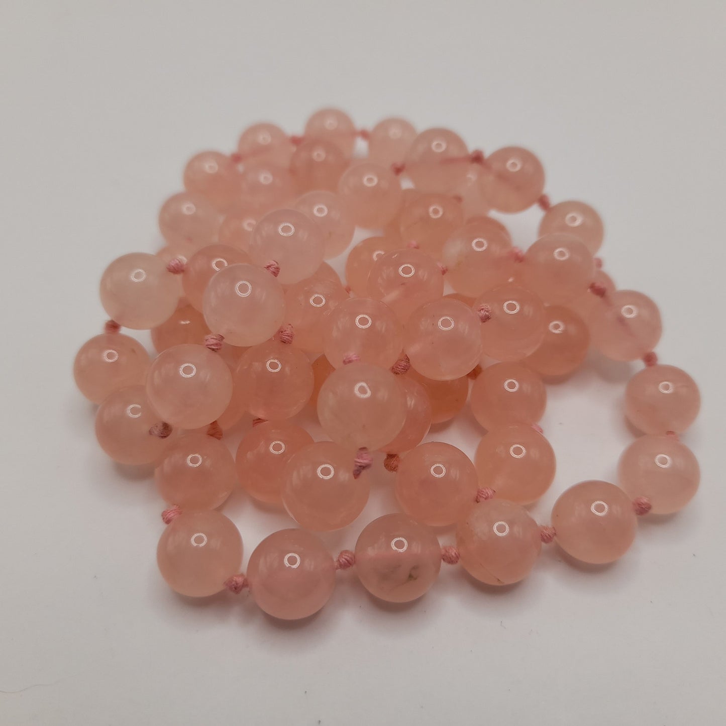 Vintage Pink Quartz Hand-Knotted Necklace – 30 Inches, No Clasp