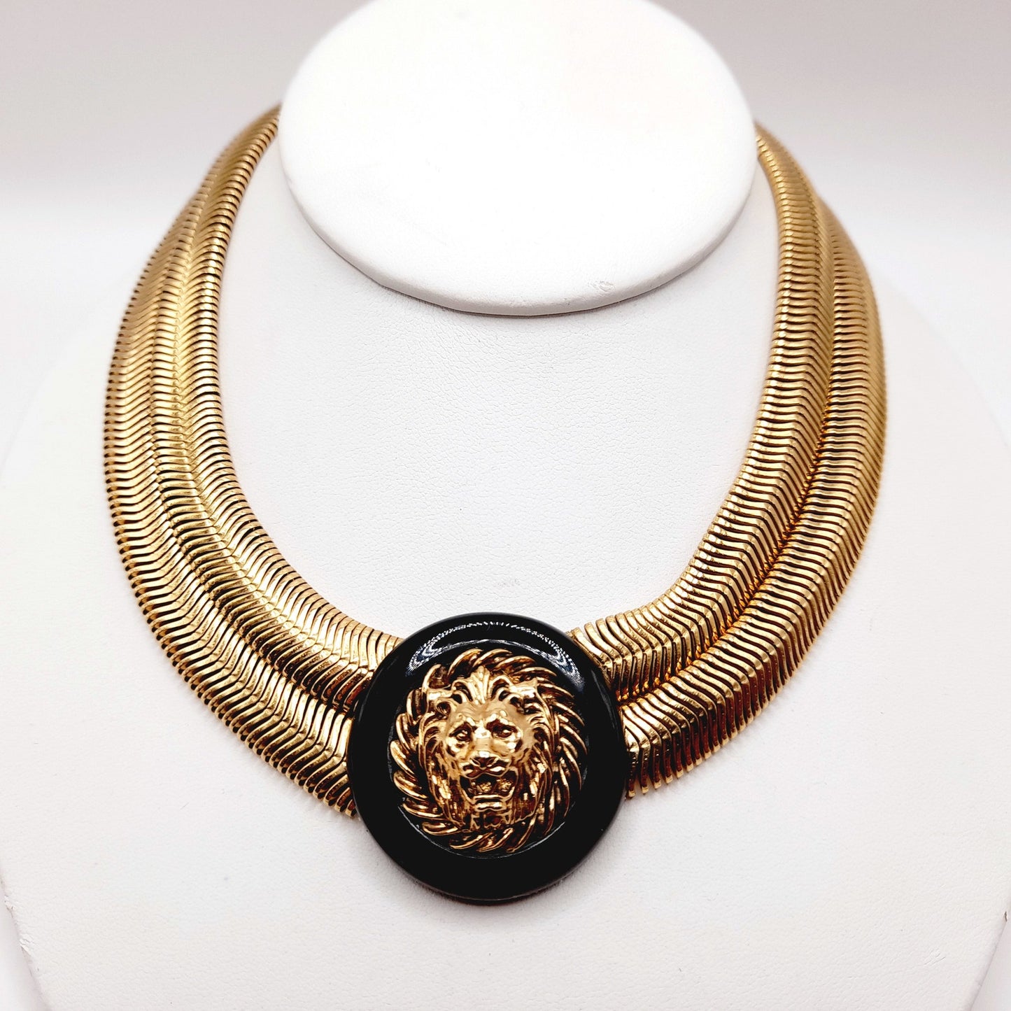 Vintage Lion Head Pendant Double Snake Chain Necklace, 15 Inches