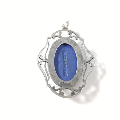 Antique Wedgwood Sterling Blue Jasperware Pendant Victorian Goddess England