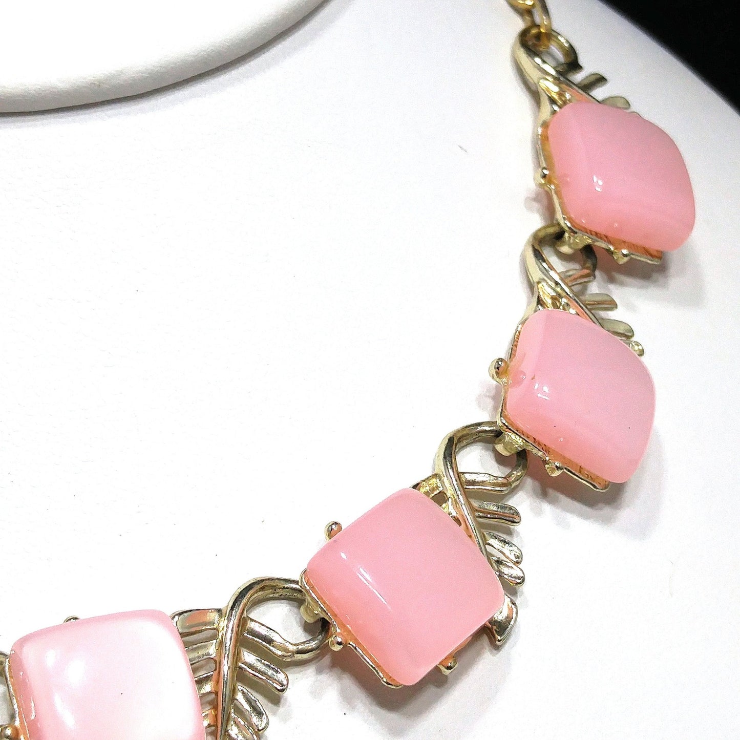 Mid-Century Pink Moonglow Choker Necklace, Lucite Squares, 1950s Vintage Jewelry