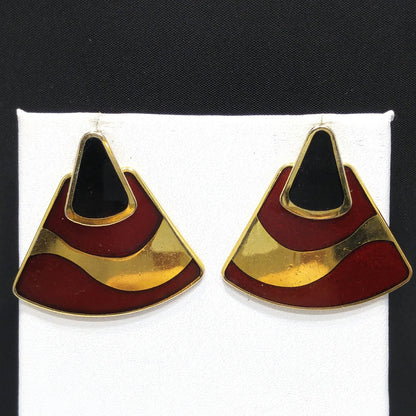 Laurel Burch Black Red 2 in 1 Earrings, Gold Plated, 1980s Vintage Jewelry