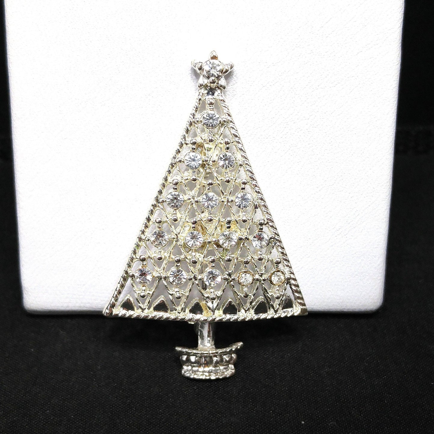Eisenberg Ice Christmas Tree Brooch, Silver Tone, Clear Rhinestones