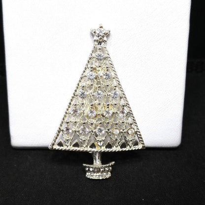 Eisenberg Ice Christmas Tree Brooch, Silver Tone, Clear Rhinestones